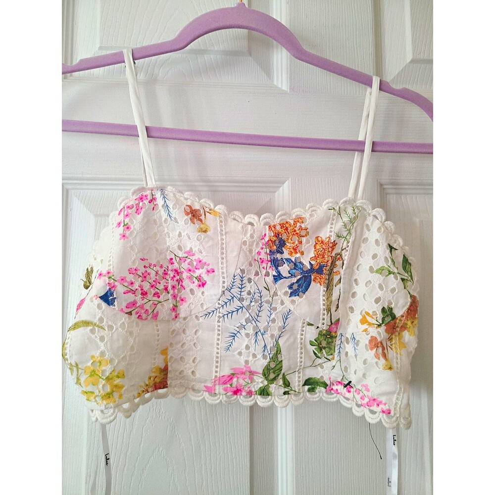 Lulus White Floral Lace Smocked Cropped Top Square Neck Spaghetti Straps S